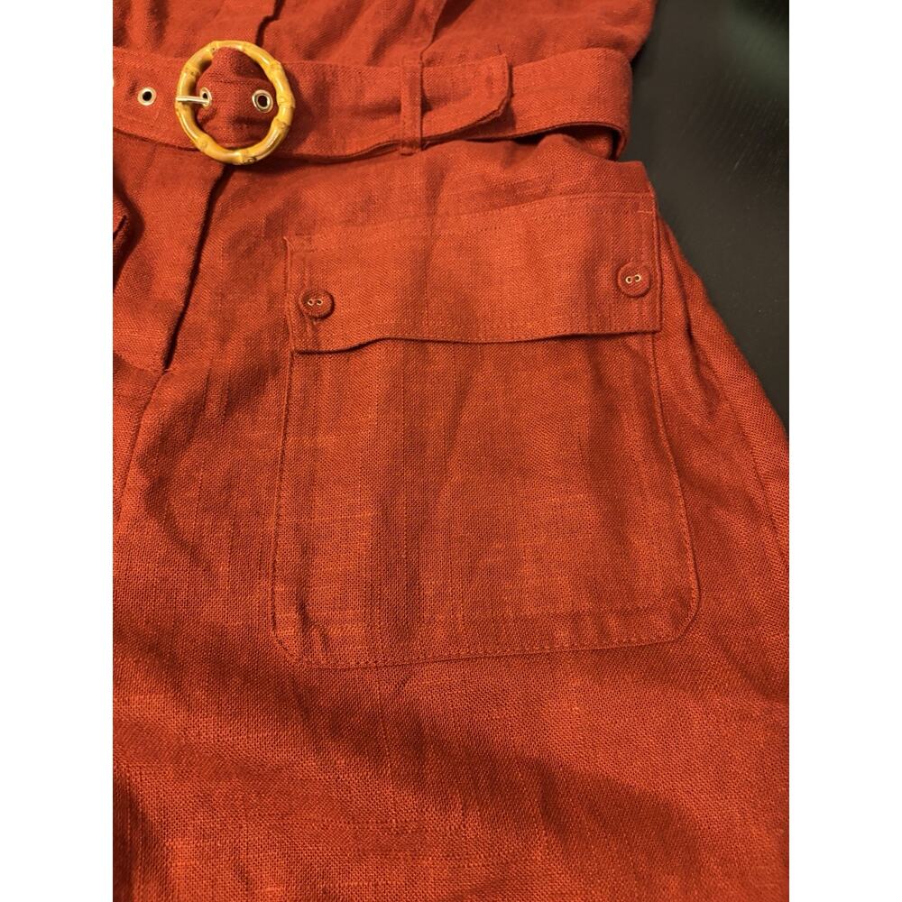 NWT Boho Coastal Linen Blend Belted Romper Rust Utility Safari Pockets Women 10 - Picture 8 of 13